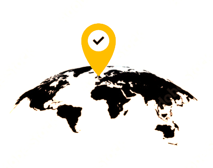 World map with a UK pin