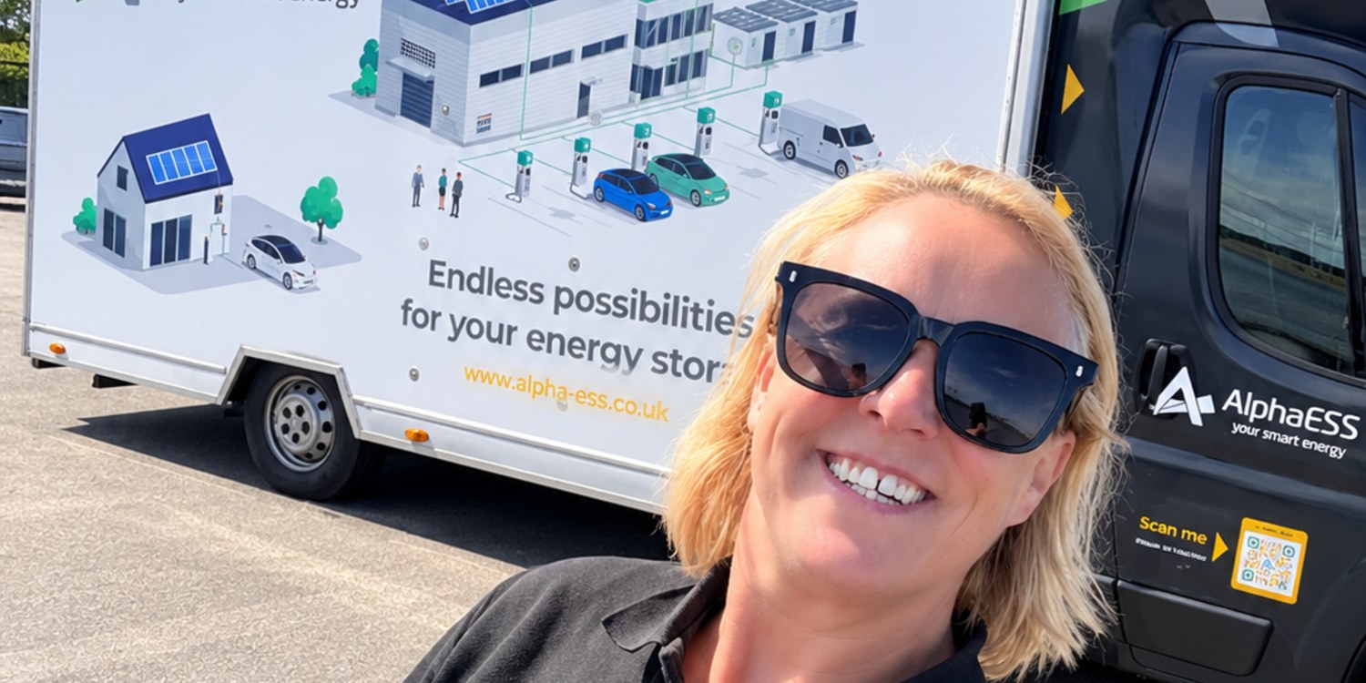 Emma Dutton, Implementation and Support Manager at AlphaESS UK, with BESSIE