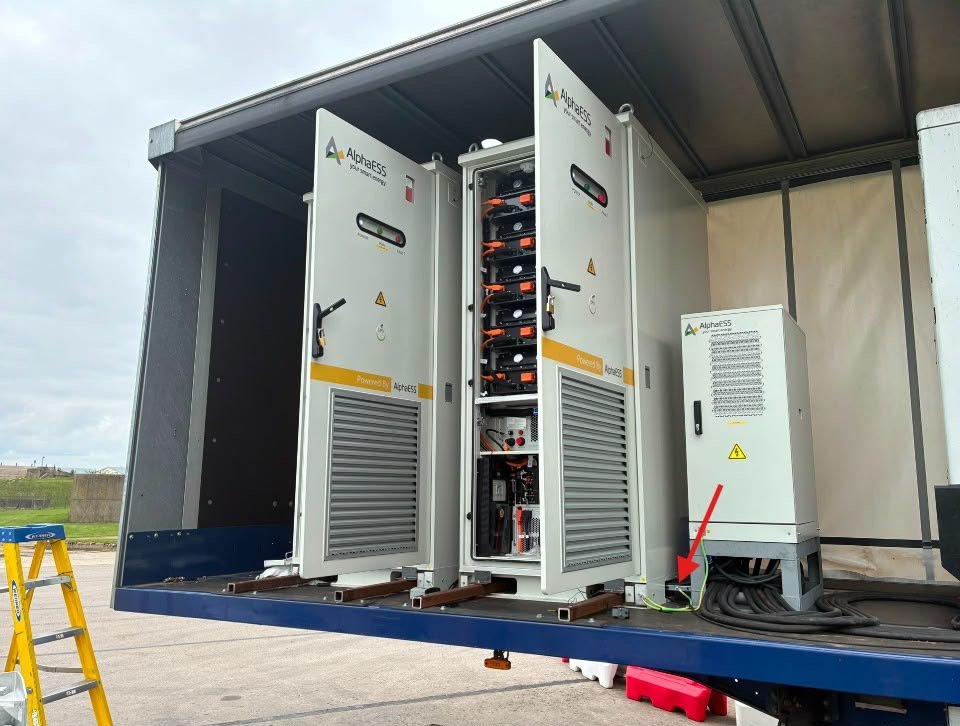 AlphaESS STORION TB125 batteries and static transfer switch on a Quest Power mobile trailer