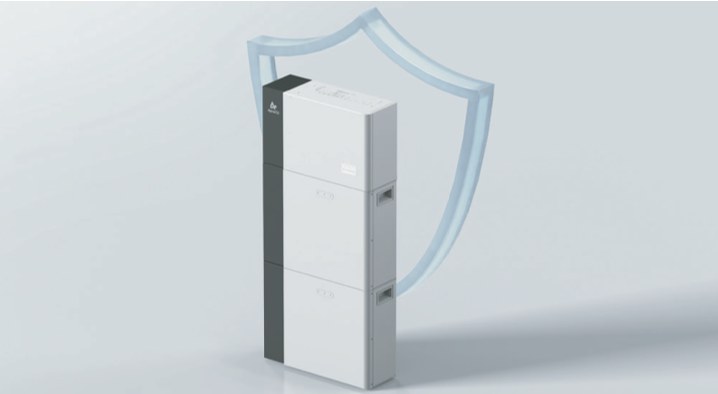 AlphaESS battery tower with protective shield graphic